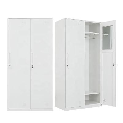 China White Color 2 Commercial Doors Manufacturer Almirah Steel Fly Top Furniture Office Metal Wardrobe Cabinet Locker Modern for sale