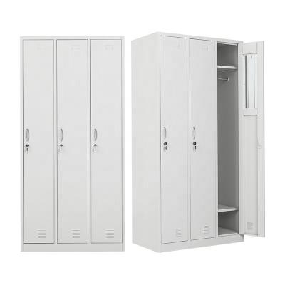 China High Quality Customized White Almirah Iron Metal Color 3 Doors Steel Furniture Convertible Top-fly Locker With Clothes Rod for sale