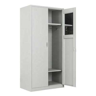 China Factory Wholesale Convertible Customized Wide Frame 2 Swing Doors Storage Cabinet Simple Design Metal Steel Wardrobe for sale