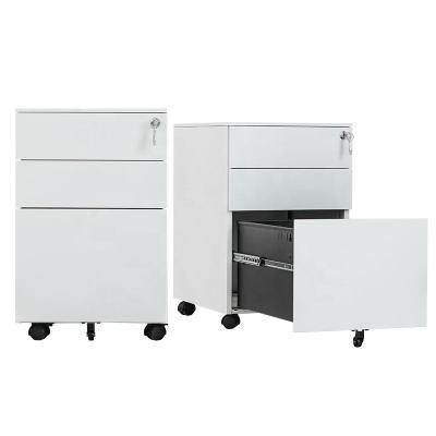 China White Color 3 Drawers Steel Maker Three-section Slide Top-fly Mobile Furniture Filing Cabinet With Wheels for sale