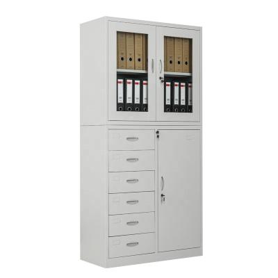 China China Manufacturer Adjustable Steel Office Furniture Door Closet Storage Metal Glass File Cabinet with 6 Drawers for sale