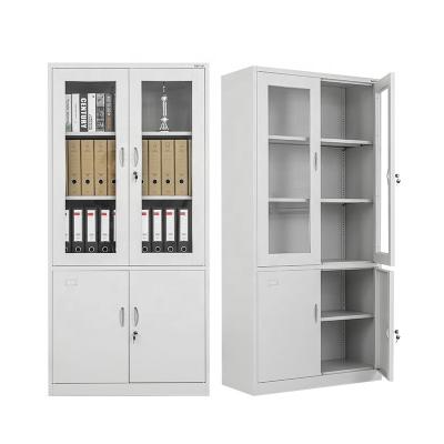 China Adjustable Metal Office Furniture Partition Up Glass Cabinet Gray White Steel Storage Door File for sale