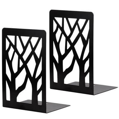 China Environmental Friendly 2 Pieces Pack Modern Creative Book Holders Tree Shade Book Stand Black Metal Desktop Bookends for sale