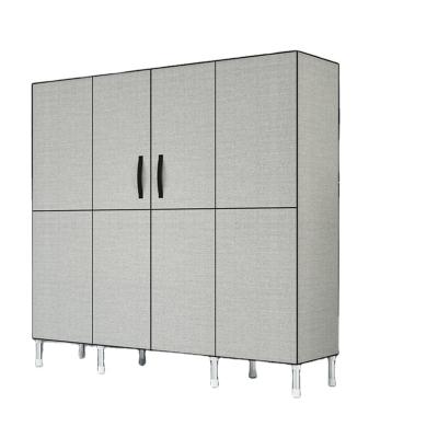 China Foldable Wholesale Apartment Bedroom Furniture Easy Assembled Light Gray Fabric Wardrobe for sale