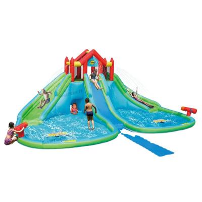 China Hops 9283 Giant Double Slide Inflatable Happy Water Park Splash Water Park, Inflatable Water Slide Big Pool And Slide For Sale for sale