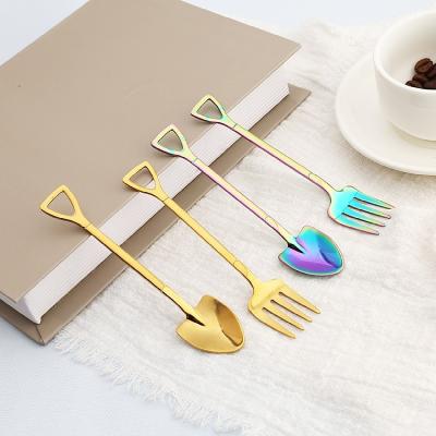 China Sustainable Colorful Shovel Shaped Creative Dessert Spoons Stainless Steel Coffee Tea Ice Cream Spoons for sale