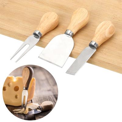 China High Quality Viable Wooden Handle Cheese Knife 3 Pieces Cheese Tools Stainless Steel Cheese Slicer for sale