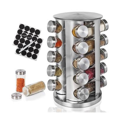 China 12/16/20 Pcs Countertop 360 Spice Rack Storage Stainless Steel Spice Rack Sustainable Rotating Organizer for sale