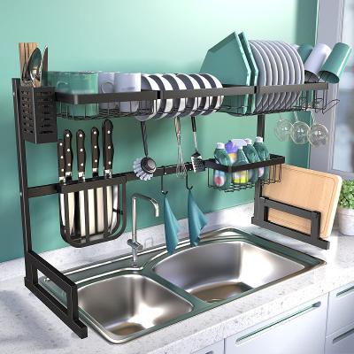 China Sustainable High Quality Adjustable Dish Drying Rack Over The Sink Stainless Steel 2-Tier Dish Rack For Kitchen Organizer for sale