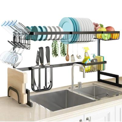 China Amazon Stainless Steel Sustainable Dish Drainer Rack Over Sink Dish Drying Racks Organizer 2 Layer Kitchen Tools for sale