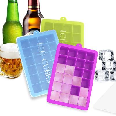 China Sustainable Easy-Release Ice Cube Molds 24 Cubes Per Tray For Cocktail Whiskey Chocolate Silicone Ice Cube Tray With Removable Lid for sale