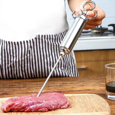 China Viable Flavor Injector Meat Roast Seasoning Pump Tool Stainless Steel Vacuum Tube Manual Cooking Seasoning Injector With Needle for sale