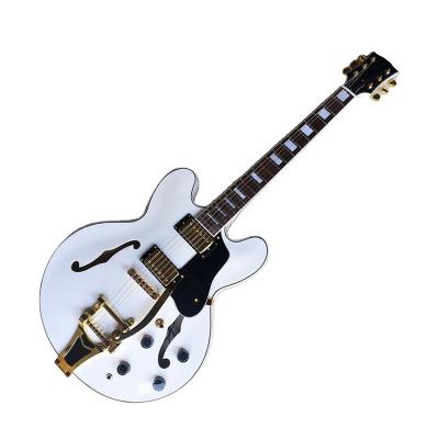 China All Player Flyoung Electric White 6 Strings Guitar Body Semi Hollow Guitar Tremolo System Gold Hardware for sale