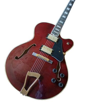 China All Material Semi-hollow Guitar Gold Electric Guitar Player Flyoung Wine Red Thick Body for sale