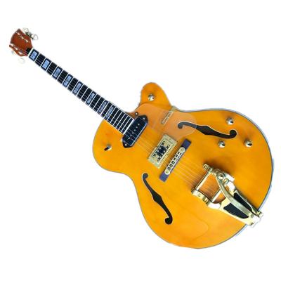 China 6String Semi-Hollow Yellow Body Maple Electric Guitar with Rosewood Fingerboard, Gold Hardware, Tremolo System for sale