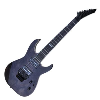 China All Flyoung 7 Player Strings Electric Guitar OEM Electric Guitar Transparent Black Flame Guitar for sale