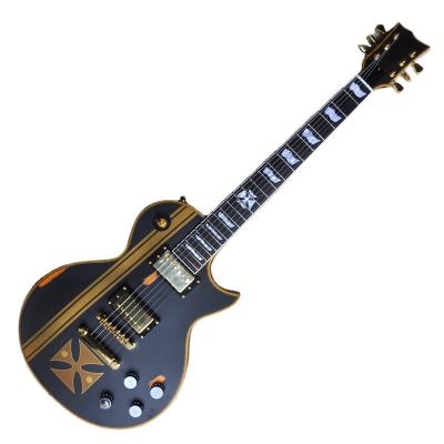 China Flyoung Matte Black Electric Guitar Relic Style Double Player Electric Guitar Full Body Binding for sale