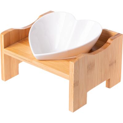 China Double Feeder Elevated Viable Cat Pet Bowl Wooden Elevated Food Bowl Stand for sale