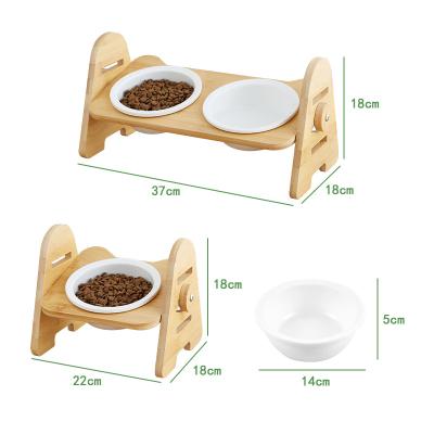 China Automatic Comedero De Madera Para Mascotas Raised Double Wooden Water Feeders Cat Bowl Wooden Feeding Stands Ceramic Raised Dog Feeder for sale