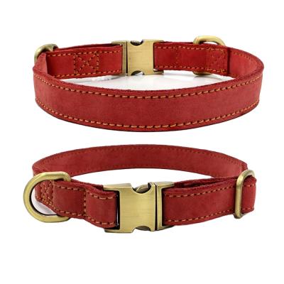 China Custom OEM Padded Padded Genuine Leather Pet Collars Luxury Large Dog Collar for sale