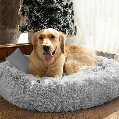 China New Plush Round Dog Beds Small Worry Delux Breathable Pet Beds Menoeu Donut Mat Fluffy Soft for sale