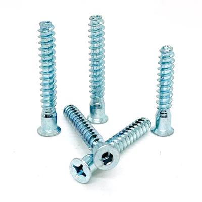 China China Factory Flat Carbon Steel Cross Recess Furniture Confirmat Blue White Plating Galvanized Screw for sale