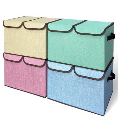 China Large Collapsible Folding Storage Box Bins Warehouse Cube Boxes Closet Bedroom Drawers Organizers With Nonwoven Lids And Double Handles for sale