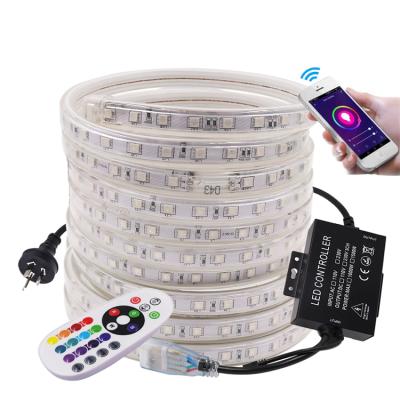 China Flexible Led Garden Strip 220v 5050 50m 60led/m Wrgb With Remote Controller for sale