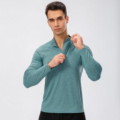 China High Quality QUICK DRY Mens Turtle Neck T-Shirts With Zipper Men's Golf Polo Shirt Gym Workout Fitness Long Sleeve T-Shirts for sale