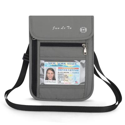 China Low MOQ Fashion Custom Logo Travel Pocket RFID Blocking Purse Bag Neck Wallet Cards Passport Travel Holder for sale