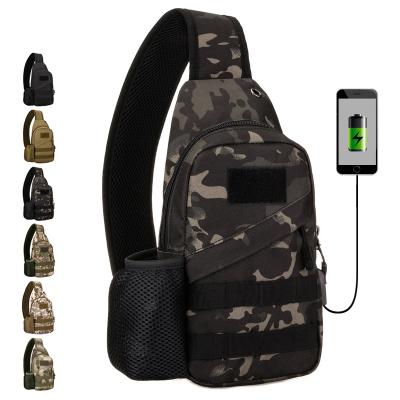 China Fashion Custom Outdoor High Quality Tactical Military Trunk Bag Camouflage Pack Sling Durable Shoulder Bags With USB Charging Port for sale