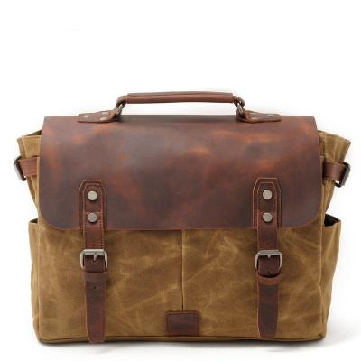 China Europe and America Luxury Vintage Wax Canvas Cowhide Canvas Shoulder Messenger Bag Hot Selling Hot Selling Business Horse Leather Briefcase for sale