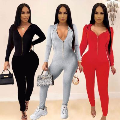 China LZX0037 QUICK DRY ready to ship casual drop wear fitness gym zip up hoodie women overalls and rompers for sale