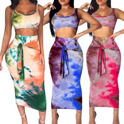 China 2021 new style anti-static link women's dresses women's clothing set two-piece dyeing printed dress long for sale