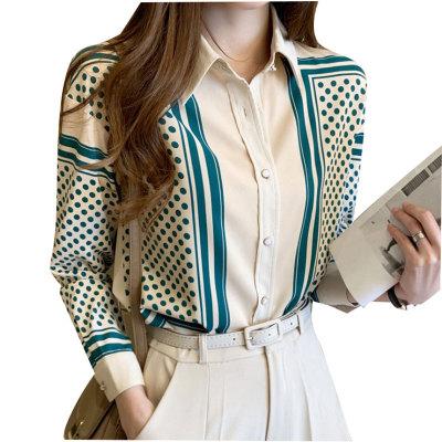 China Polka Dot Blouses Women Long Sleeve Chiffon Spring 2021 Slim Anti-pilling New All Match Shirt Shirts For Women for sale