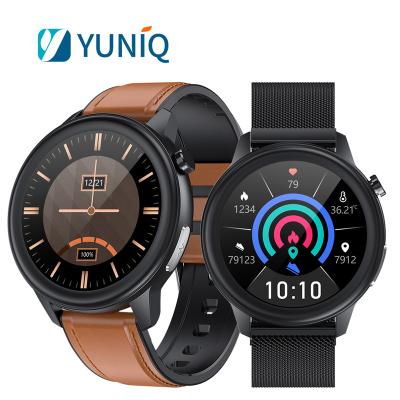 China Yuniq OEM Silicone Fashion Metal ECG+PPG AI Touch Screen Medical Sports Women Men Smartwatch Leather Smartwatch E80 for sale