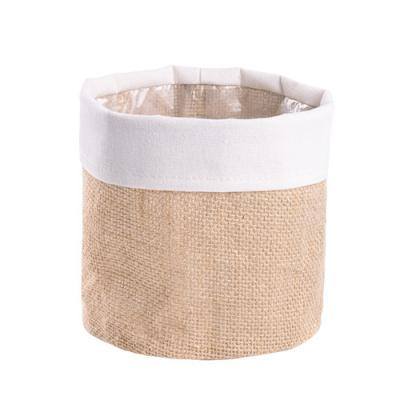 China Europe Reusable Burlap Flower Pot Planter Cover Sundries Storage Container Canvas Desktop Basket for sale