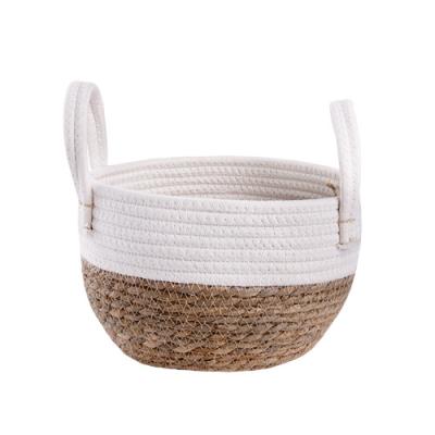 China HXT HOUSE Sustainable Cotton Rope Planter Basket With Handle Cotton Rope Plant Basket Woven Home Decor Basket for sale