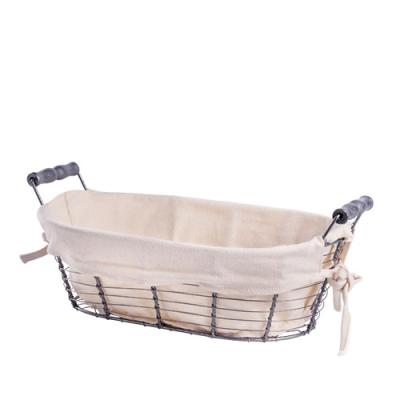 China Sustainable HXT Raw White Fabric Lined Metal Wire Baskets For Storage Manufacturer for sale