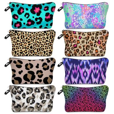 China Fashion Sublimation Polyester Leopard Print Makeup Cases Love Cosmetic Bags Pouch For Women for sale