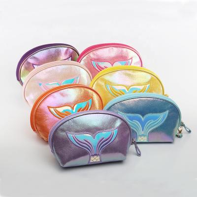 China 2021 Fashion Hot Selling Custom Made Waterproof Colorful Women Shell Cosmetic Bag Semicircular Laser Makeup Bag 2021 Fashion for sale