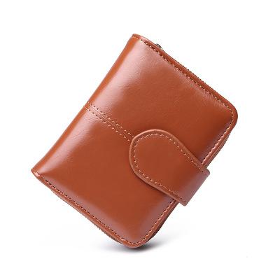 China Fashion Women Oil To Wax Small Cute Short Coin Wallet Zipper Card Holder Girls Ladies Grab Purse Wallet for sale