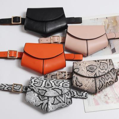 China Retro Custom Casual Fanny Pack Ladies Waist Bag Leather Pocket Fanny Belt Packs Phone Money Anti-theft Snakeskin for sale