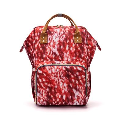 China Large Capacity Leopard Print Fashion Travel Mummy Backpack Mommy Baby Diaper Bag Changing Maternity Backpack for sale