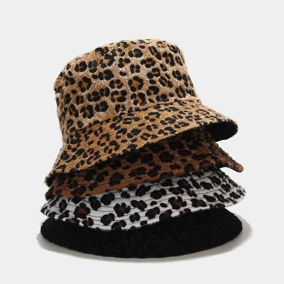 China Character Fashion Double Side Wear Leopard Fleece Bucket Hat Winter Outdoor Women Woolen Bucket Hat for sale