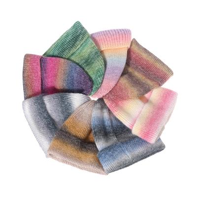 China 2021 COMMON Latest Fashion Autumn Winter Knitted Beanie Hat For Women Warm Hat Embroidered Rainbow Tie Dye for sale