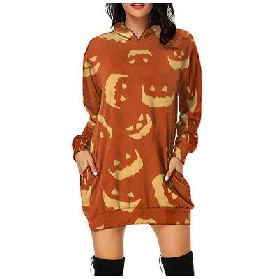 China 2021 QUICK DRY Halloween Skull Pumpkin Print Plus Size Long Sleeve Women Crewneck Sweatshirt Hoodie for sale