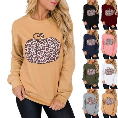 China 2021 High Quality Leopard Print Pumpkin Autumn Winter Halloween Crewneck Sweatshirt Breathable Graphic Women for sale