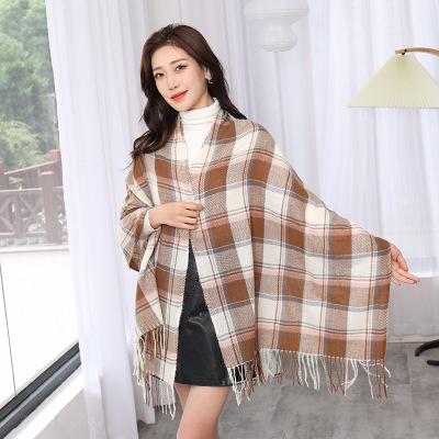 China Warm Faux Cashmere Women's Long Faux Cashmere Plaid British Scarf Shawls Fringed Soft Pashmina Scarf for sale