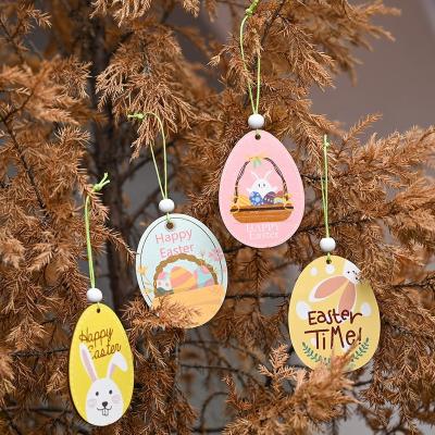 China 2021 New Style Easter Cute Bunny Bird Eggshell Wooden Hanging Ornaments Decoration Home Decor for sale